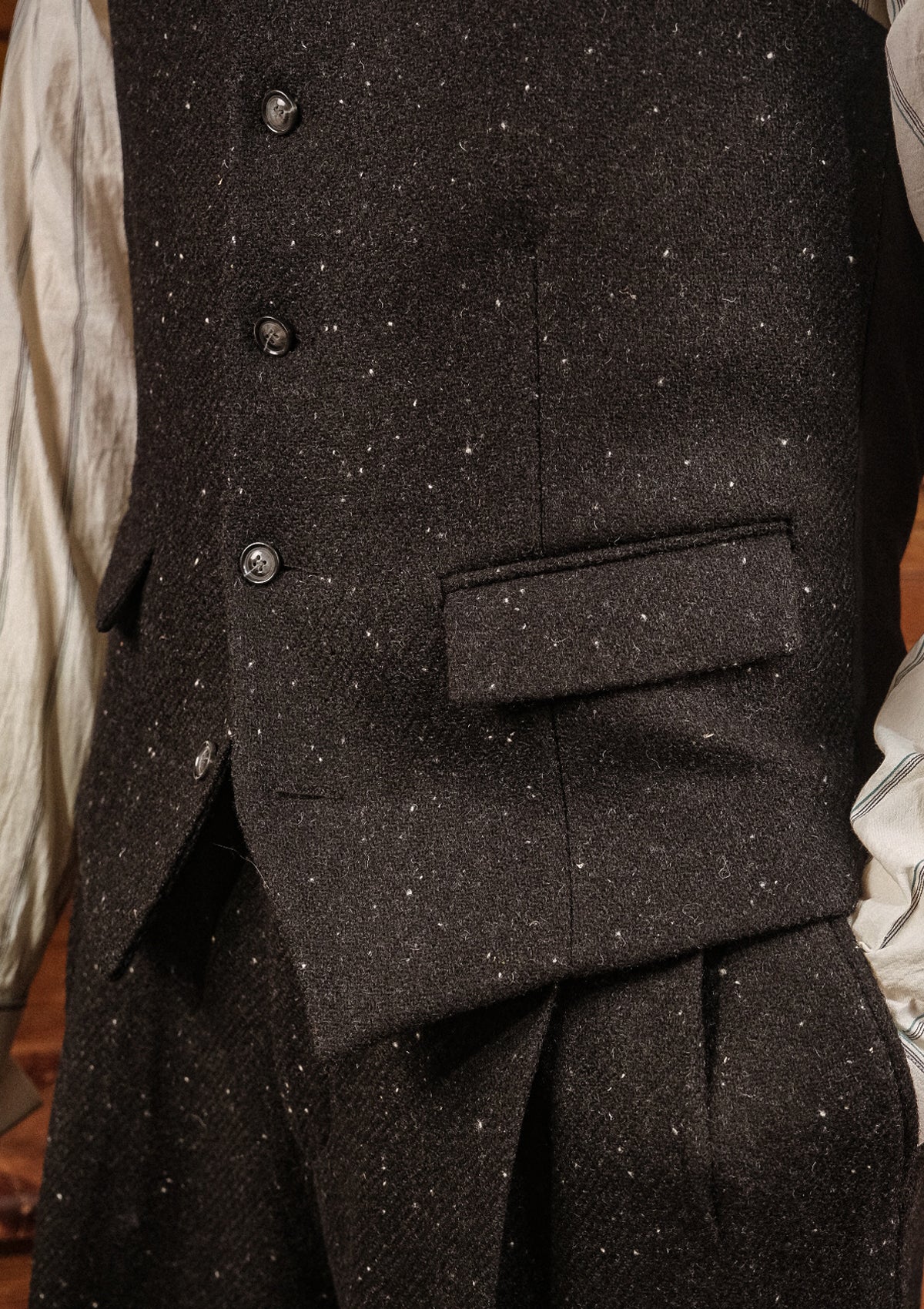 Coleman Harris Tweed Waistcoat - Black w/ White Fleck