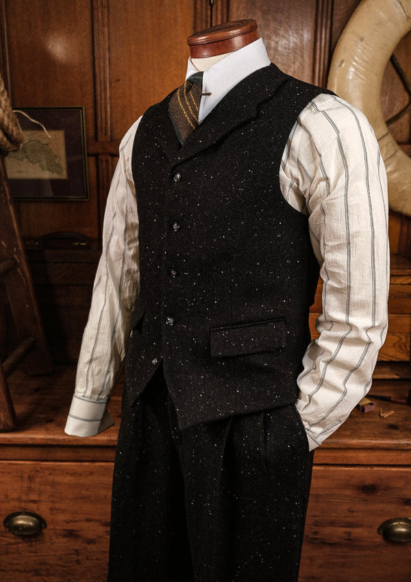 Coleman Harris Tweed Waistcoat - Black w/ White Fleck