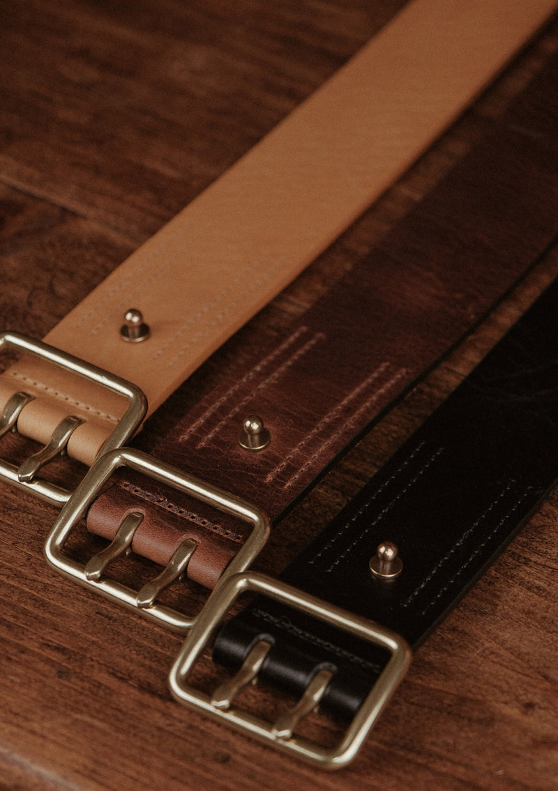 Saddle Leather Double Prong Belt - Light Tan