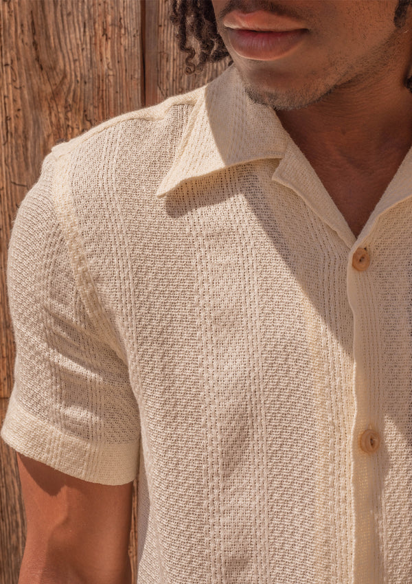 Crochet Short Sleeve Board Shirt - Cream