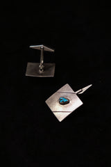 Native American Sterling Silver & Turquoise Square Cufflinks