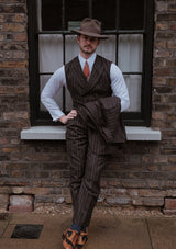 Munro Double Breasted Waistcoat - Dark Taupe with Vintage Grey Stripe