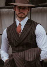 Munro Double Breasted Waistcoat - Dark Taupe with Vintage Grey Stripe