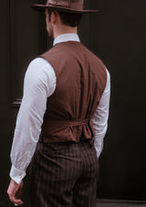 Munro Double Breasted Waistcoat - Dark Taupe with Vintage Grey Stripe