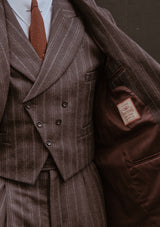 Munro Double Breasted Waistcoat - Dark Taupe with Vintage Grey Stripe