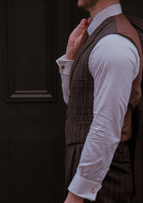 Munro Double Breasted Waistcoat - Dark Taupe with Vintage Grey Stripe