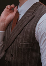 Munro Double Breasted Waistcoat - Dark Taupe with Vintage Grey Stripe