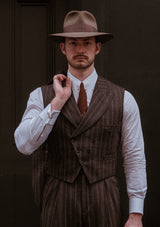 Munro Double Breasted Waistcoat - Dark Taupe with Vintage Grey Stripe