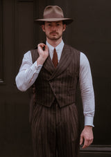 Munro Double Breasted Waistcoat - Dark Taupe with Vintage Grey Stripe