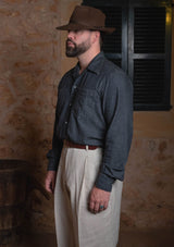 Lightweight Charcoal Denim Western Shirt w/ Mother of Pearl Buttons
