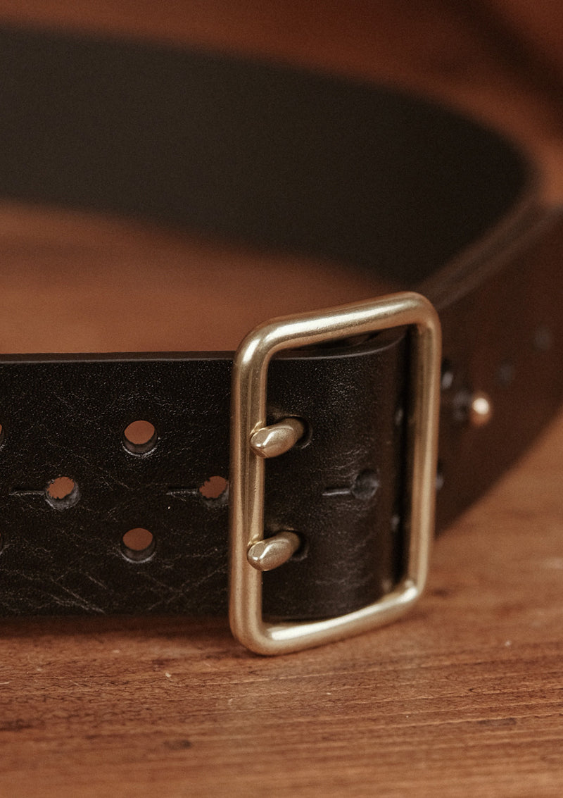 Saddle Leather Double Prong Belt - Black