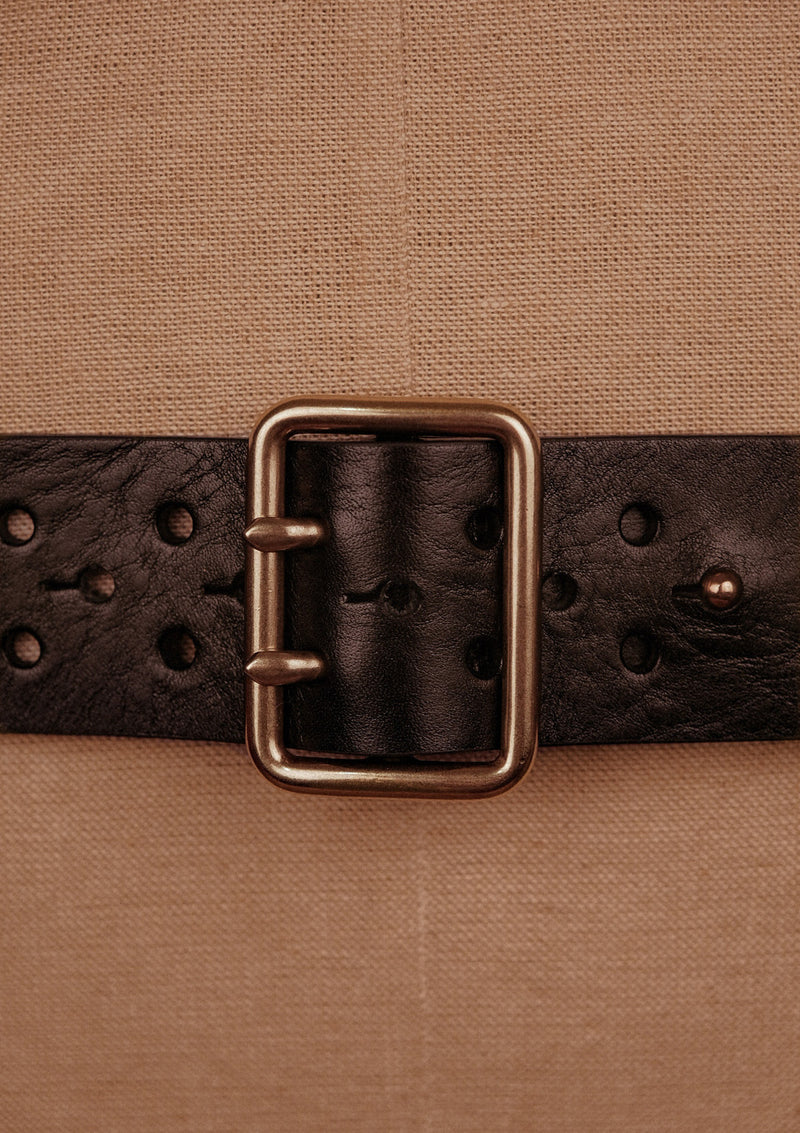 Saddle Leather Double Prong Belt - Black