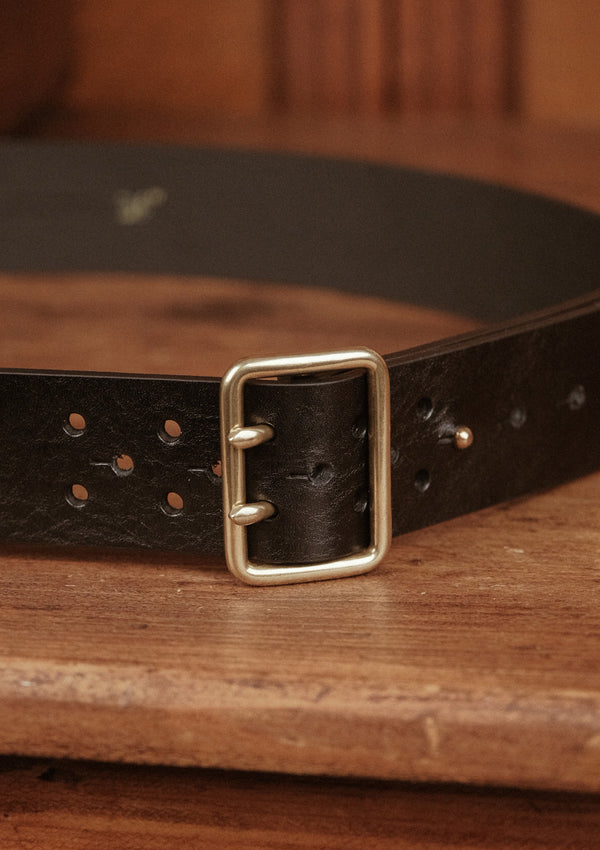 Saddle Leather Double Prong Belt - Black