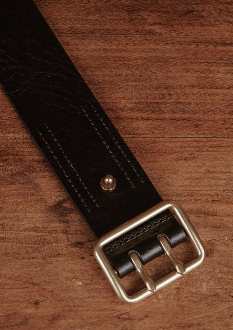 Saddle Leather Double Prong Belt - Black