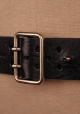 Saddle Leather Double Prong Belt - Black