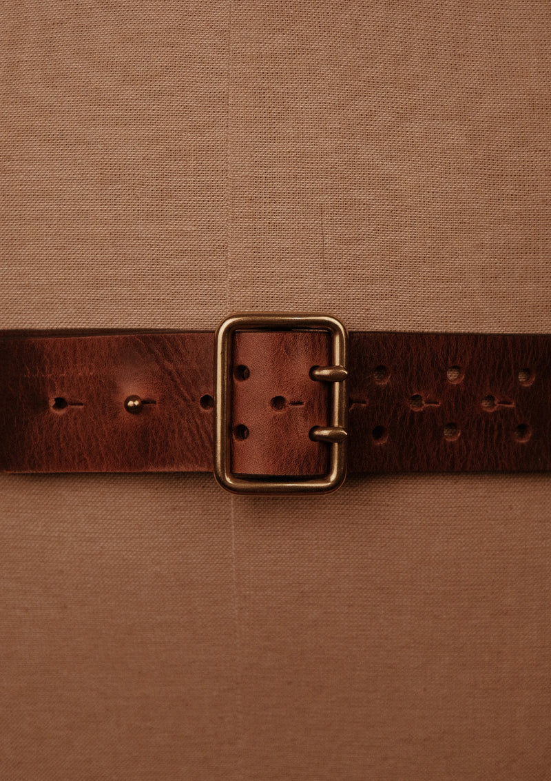 Saddle Leather Double Prong Belt - Brown