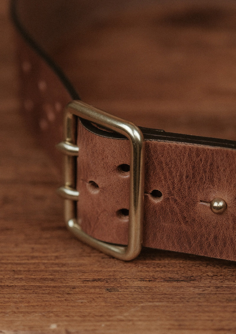 Saddle Leather Double Prong Belt - Brown