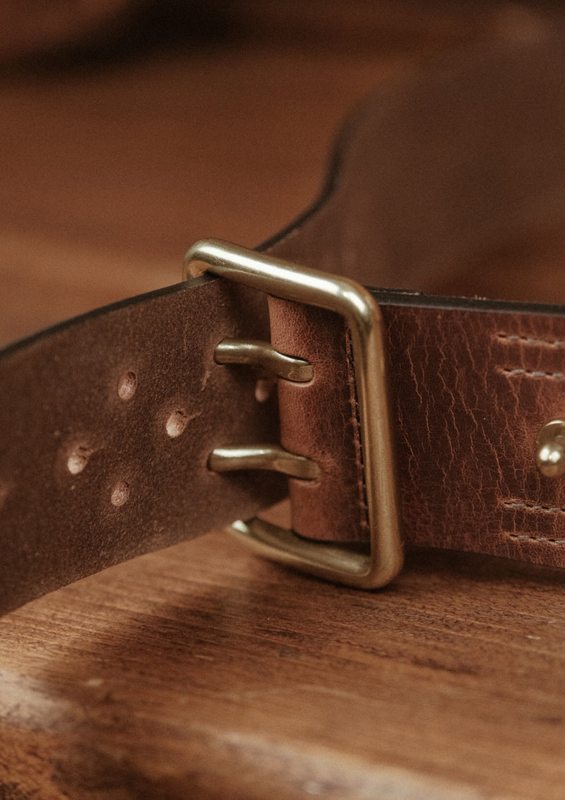 Saddle Leather Double Prong Belt - Brown