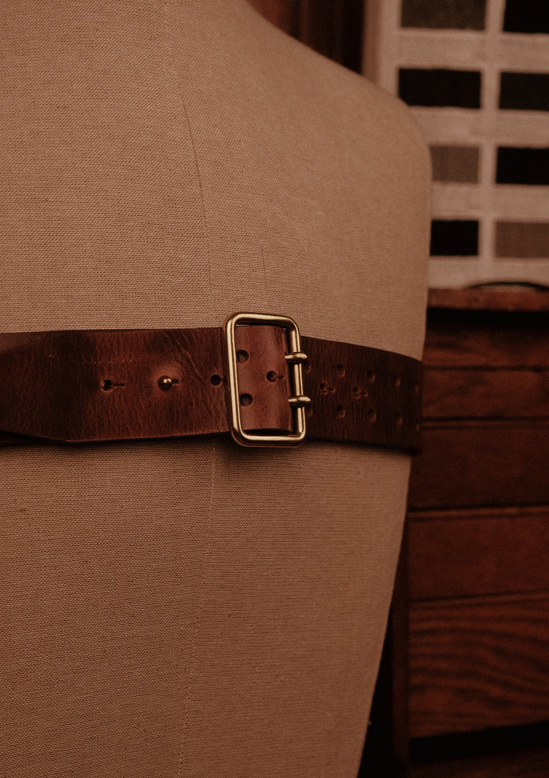 Saddle Leather Double Prong Belt - Brown