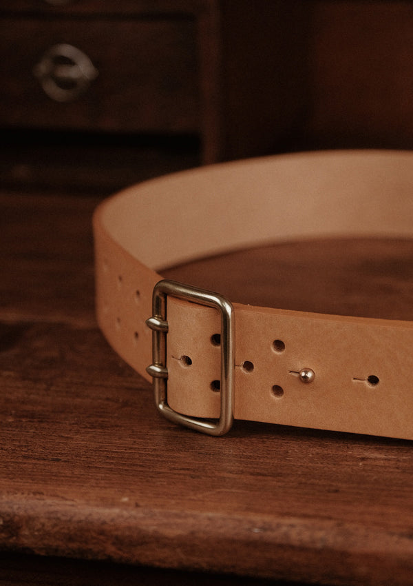 Saddle Leather Double Prong Belt - Light Tan