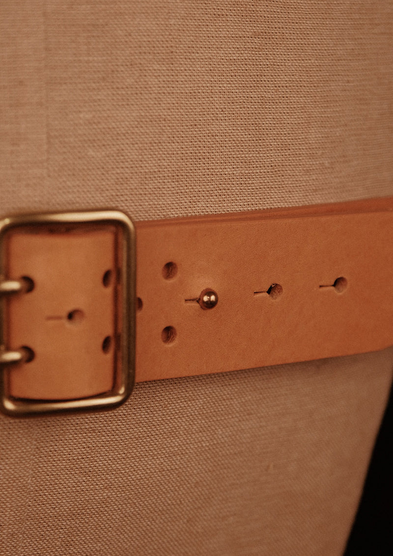 Saddle Leather Double Prong Belt - Light Tan