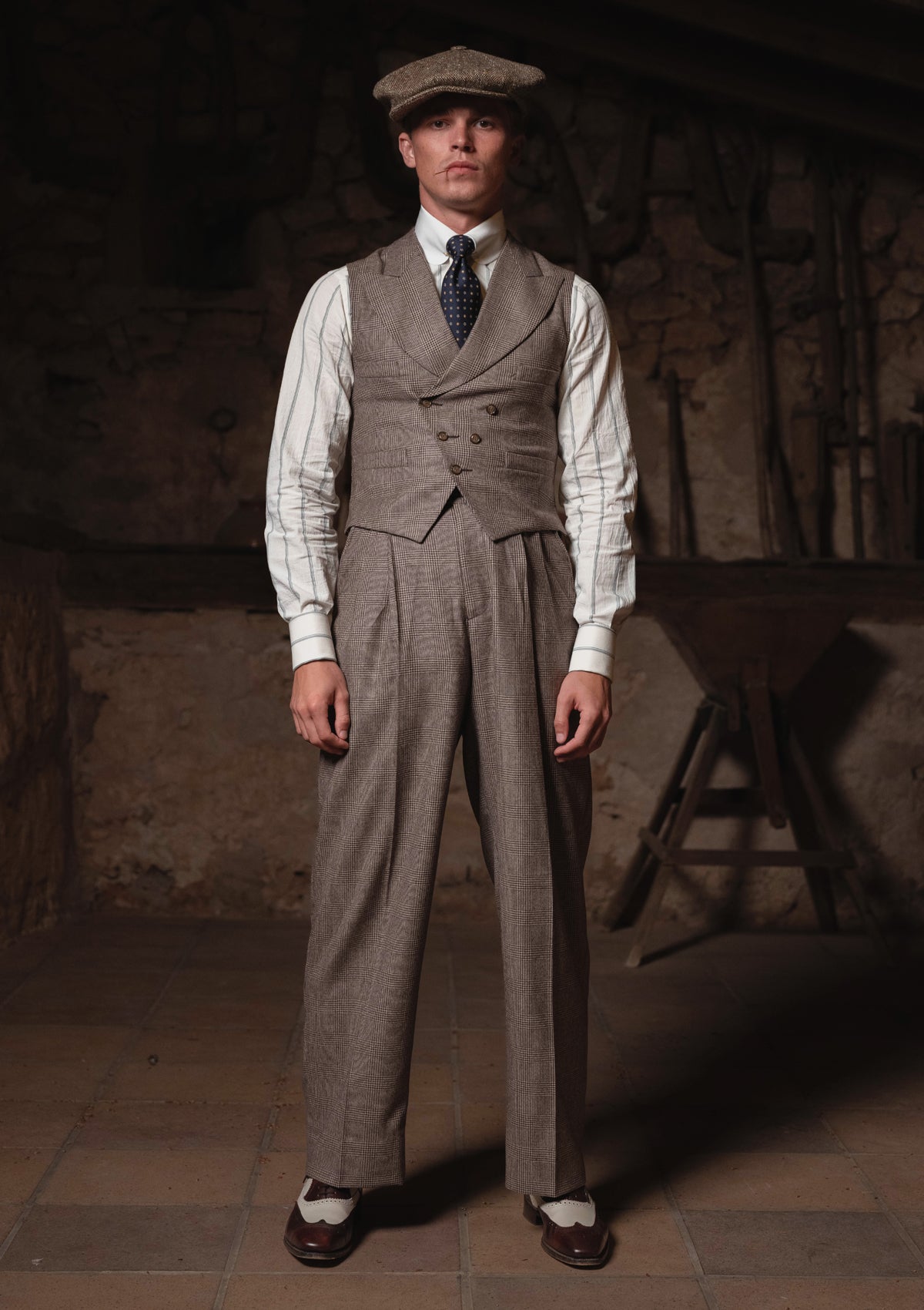 Emile Merino Wool Double Breasted Waistcoat - Dark Brown Prince of Wales