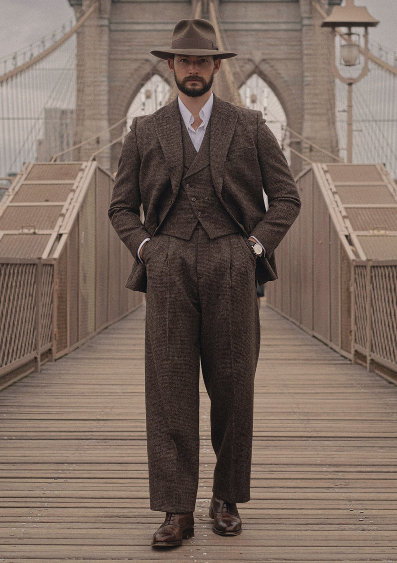 The Emile Suit - Brown Micro Houndstooth – Thomas Farthing London