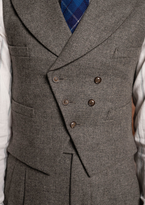 Emile Wool Flannel Double Breasted Waistcoat - Arctic Stone