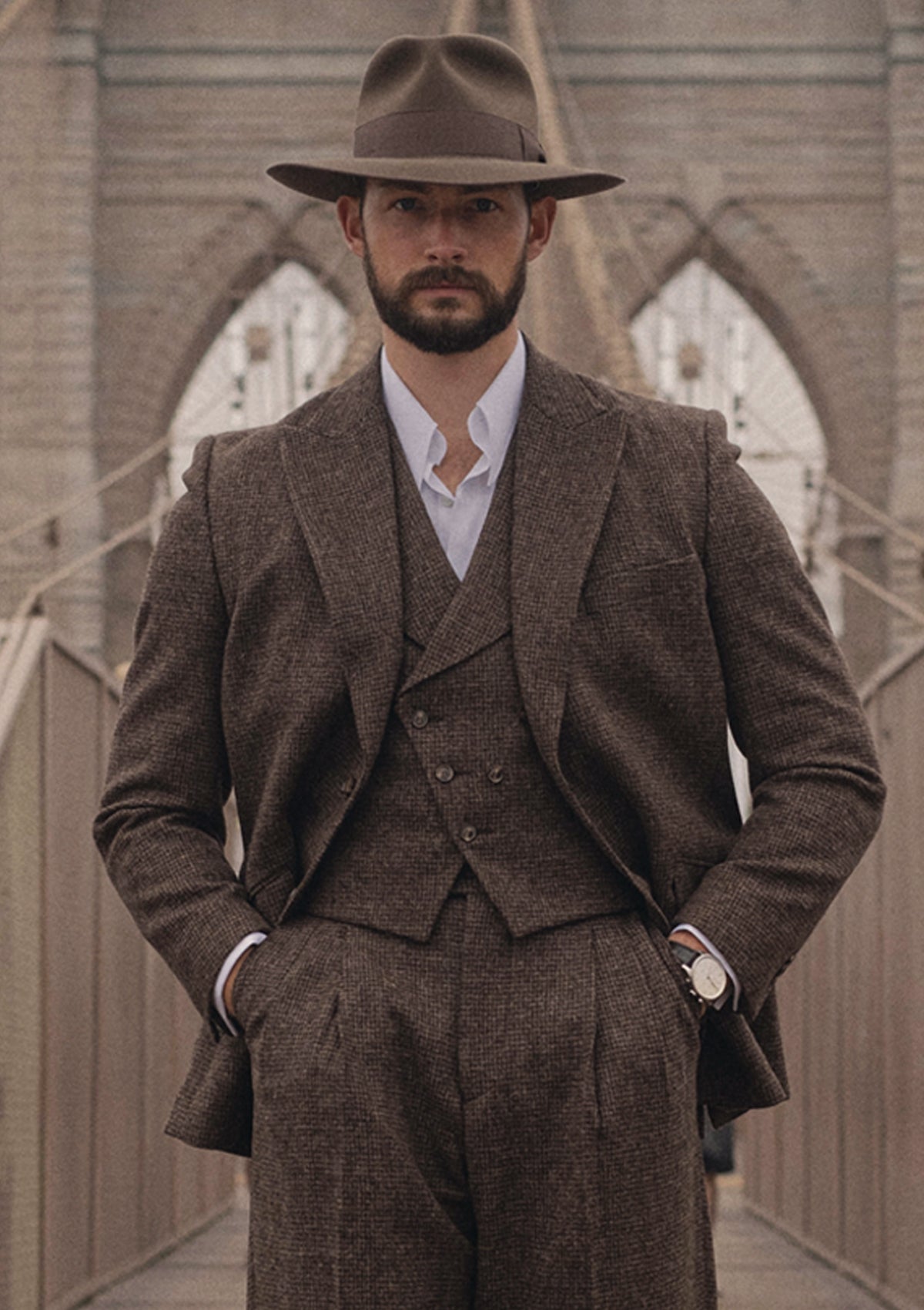 Emile Merino Wool Double Breasted Waistcoat - Brown Micro Houndstooth