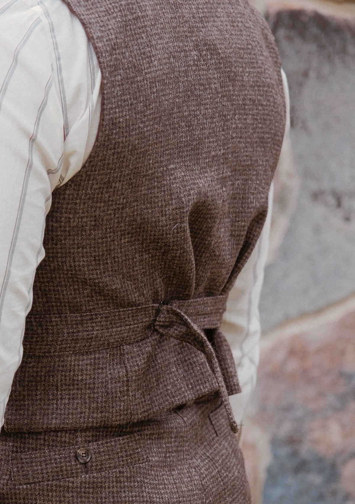 Emile Merino Wool Double Breasted Waistcoat - Brown Micro Houndstooth