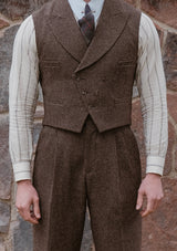 Emile Merino Wool Double Breasted Waistcoat - Brown Micro Houndstooth
