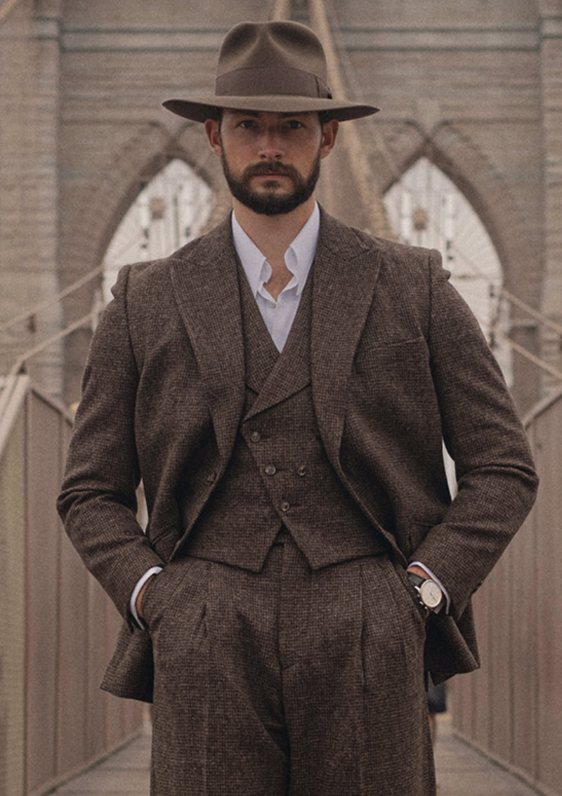 Emile Merino Wool Double Breasted Waistcoat - Brown Micro Houndstooth