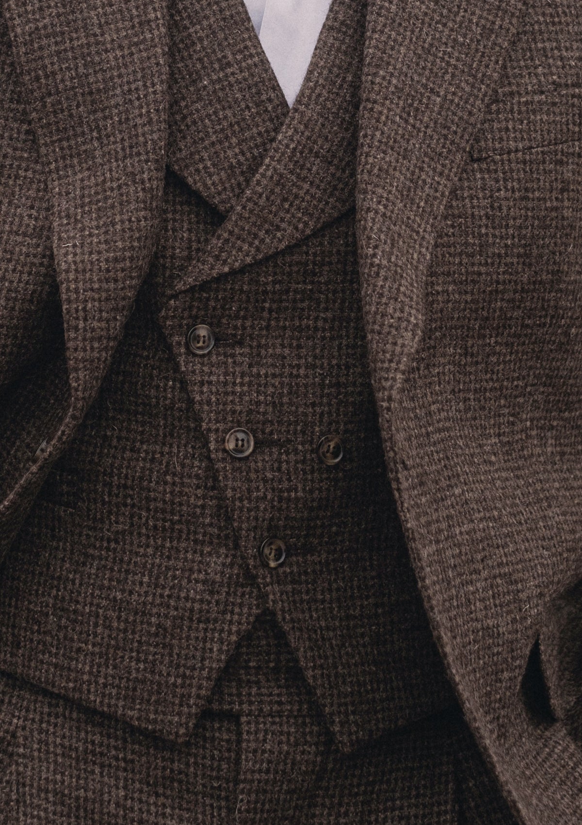 Emile Merino Wool Double Breasted Waistcoat - Brown Micro Houndstooth