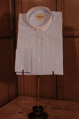 Grandad Collar Cotton Shirt - Soft Blue Pinstripe