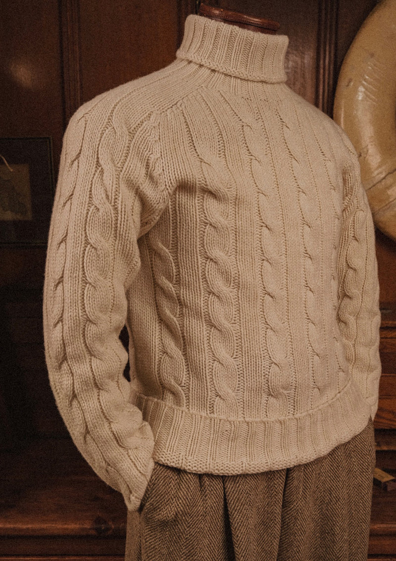 Anderson Cable Knit Super-soft Lambswool Sweater Cream – Thomas