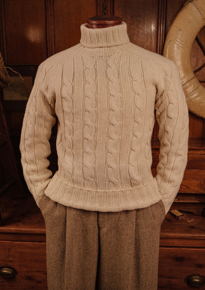Anderson Cable Knit Super-soft Lambswool Sweater Cream – Thomas