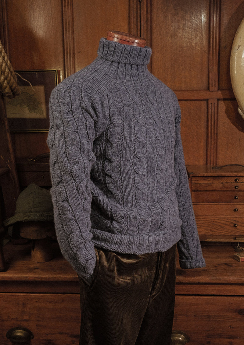 Anderson Cable Knit Super-soft Lambswool Sweater - Selvedge Blue