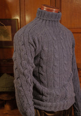 Anderson Cable Knit Super-soft Lambswool Sweater - Selvedge Blue