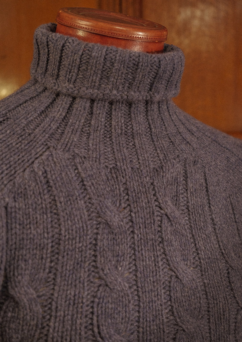 Anderson Cable Knit Super-soft Lambswool Sweater - Selvedge Blue