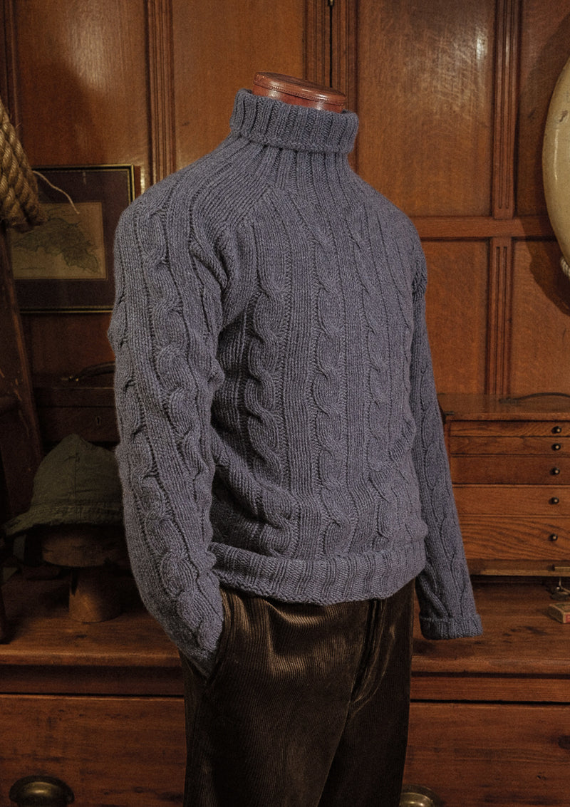 Anderson Cable Knit Super-soft Lambswool Sweater Selvedge Blue