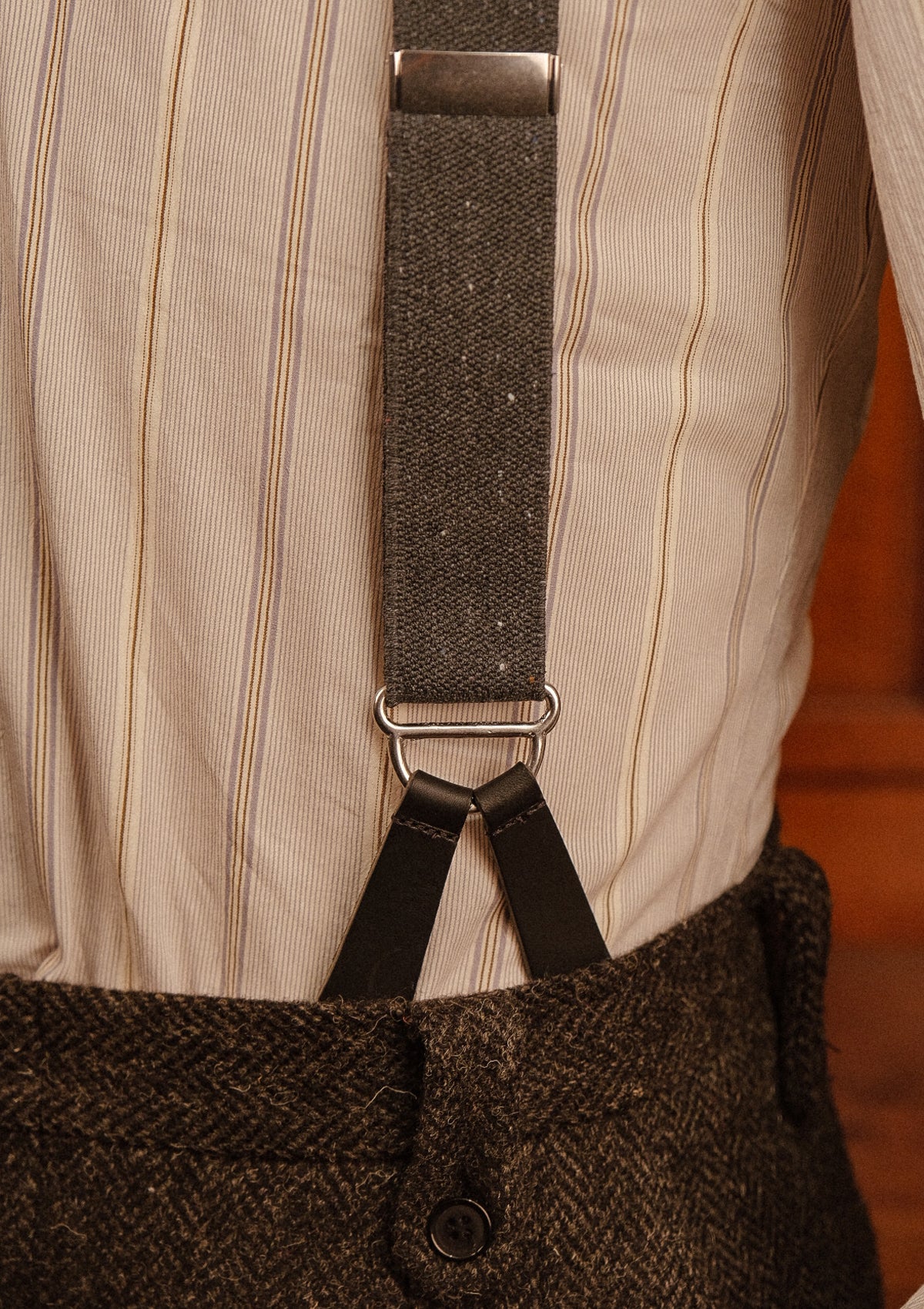 Button Braces w/ Silver Fittings - Black Grain