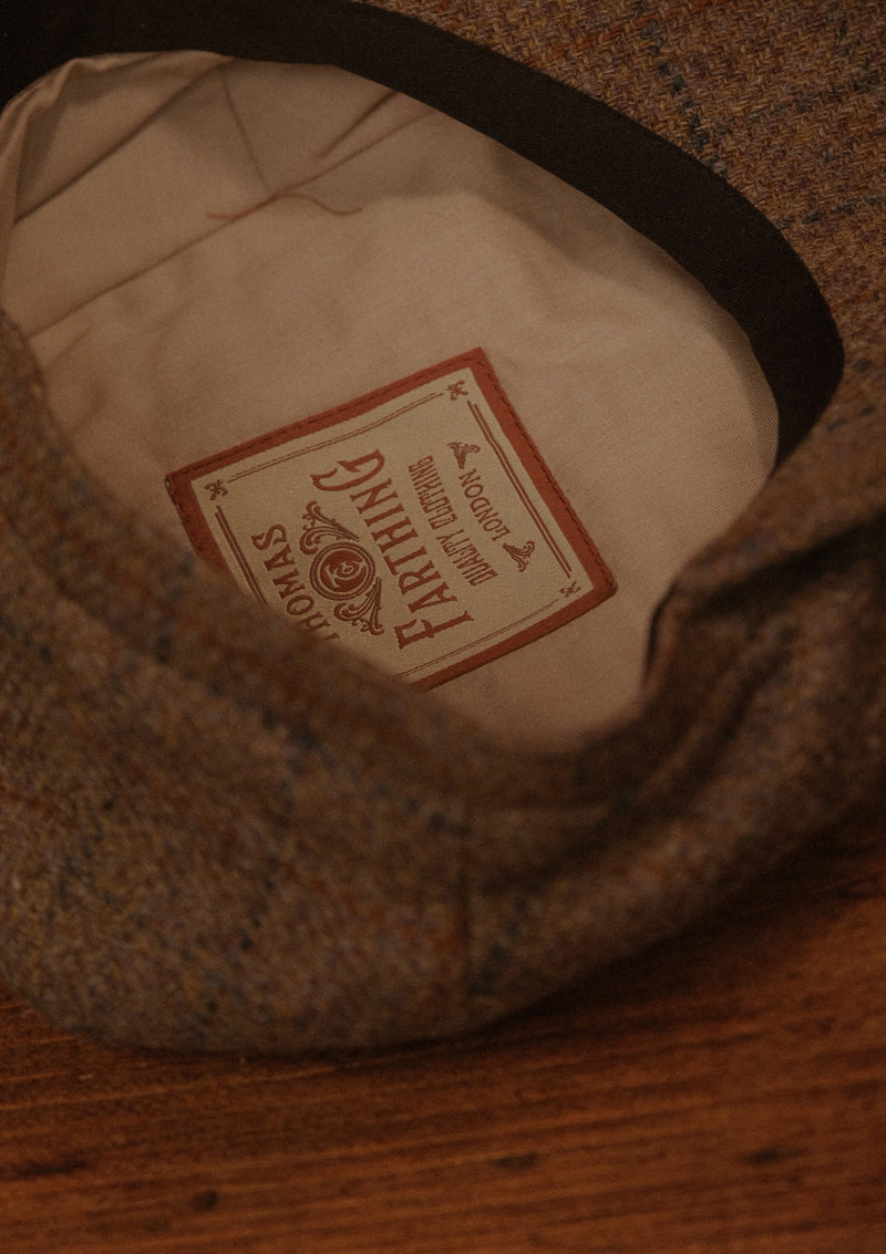 Geary Flat Cap - Rust & Navy Harris Tweed