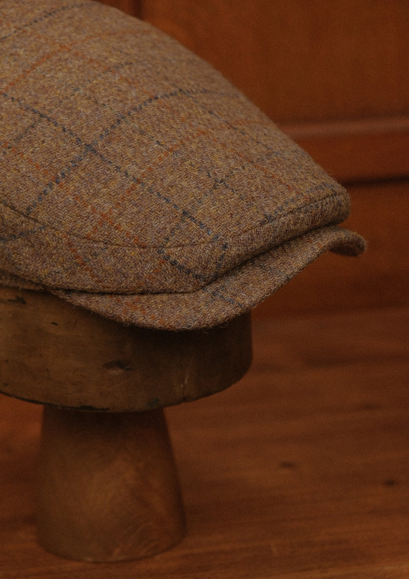 Geary Flat Cap - Rust & Navy Harris Tweed