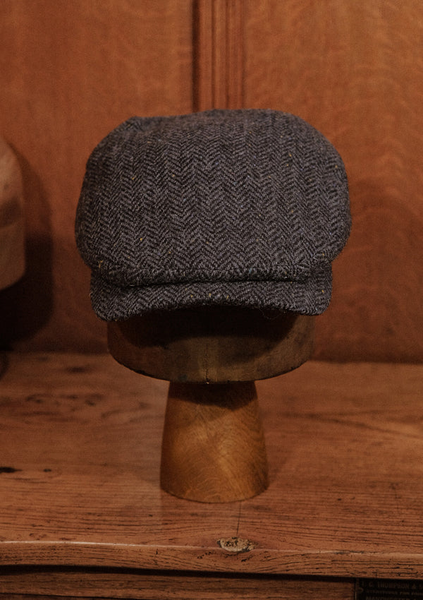 Geary Flat Cap - Navy Herringbone Harris Tweed