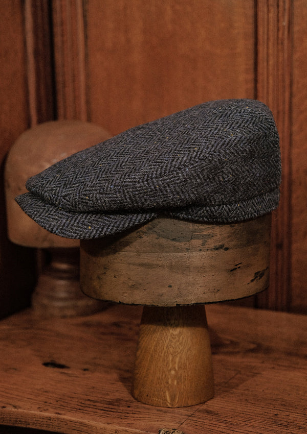 Geary Flat Cap - Navy Herringbone Harris Tweed