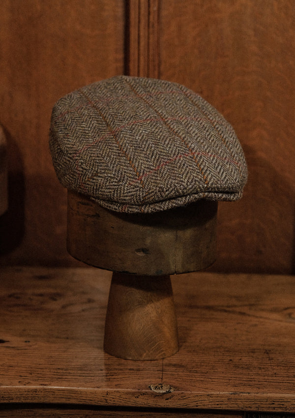 Walter Traditional Flat Cap - Rust Overcheck Harris Tweed