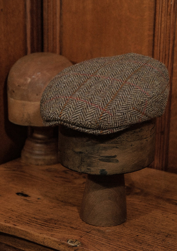 Walter Traditional Flat Cap - Rust Overcheck Harris Tweed