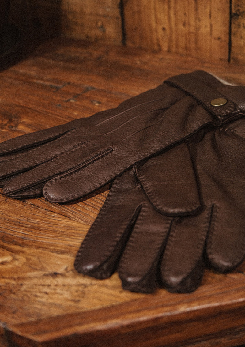 Cashmere Lined Deerskin Leather Gloves - Dark Brown