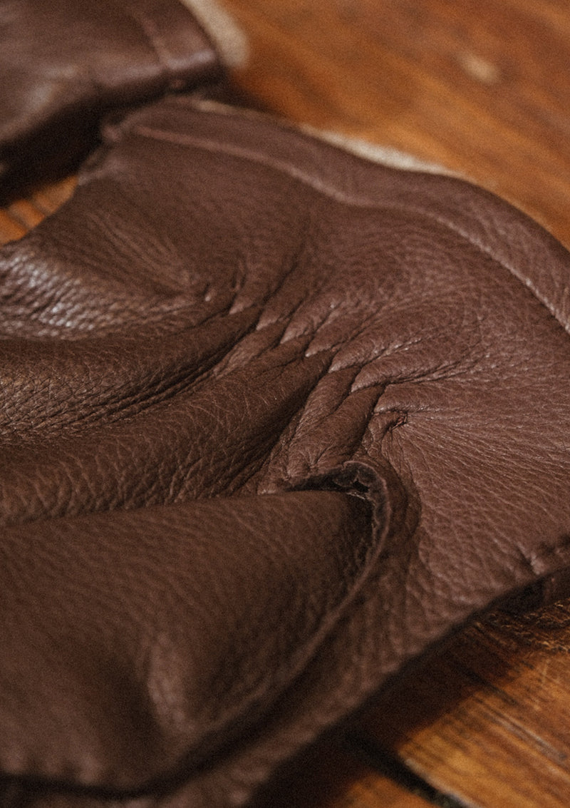 Cashmere Lined Deerskin Leather Gloves - Dark Brown