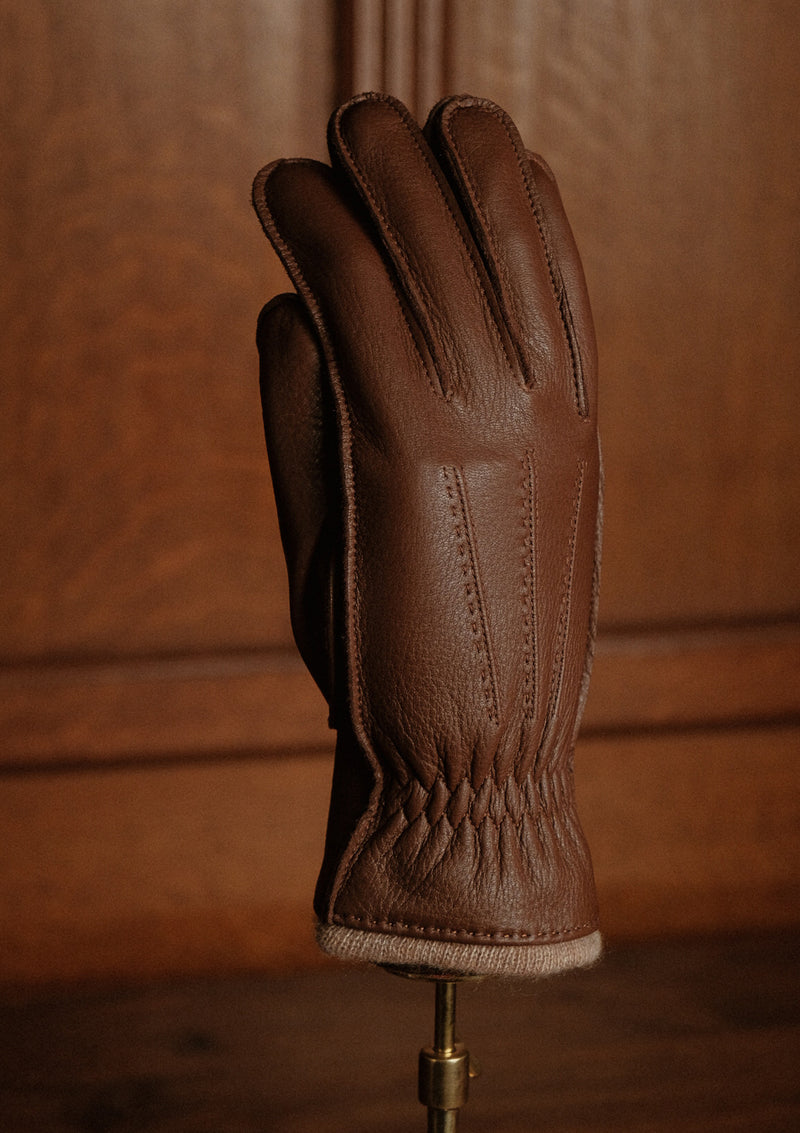 Cashmere Lined Deerskin Leather Gloves - Dark Brown – Thomas